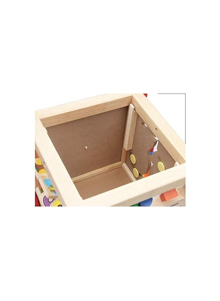 Wooden Baby Walker with Puzzle Toy Storage Box – Multi-Functional Toddler Activity Walker, 4-Sided Bead Maze, Early Learning Educational Toy for Kids, Durable Wooden Frame, Non-Slip Wheels