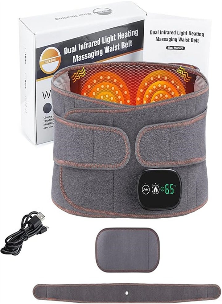 New Multifunctional Massage Heating Pad, Cordless Heated Back Support Massage for Men and Women, Back Heating Support Belt with 3 Vibration and Heat Settings (Gray)