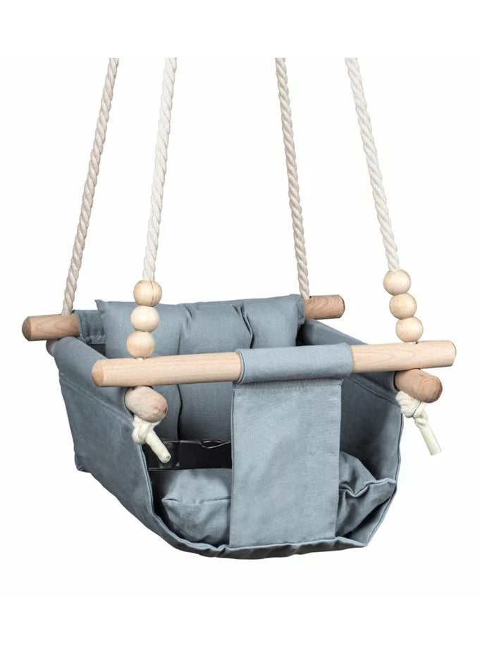 NUPIMO Canvas Baby Swing Outdoor and Indoor, Wooden Hanging Swing Seat Chair for Toddler Boys Girls, Infant Hammock Swing for Tree and Backyard Outside, Gray