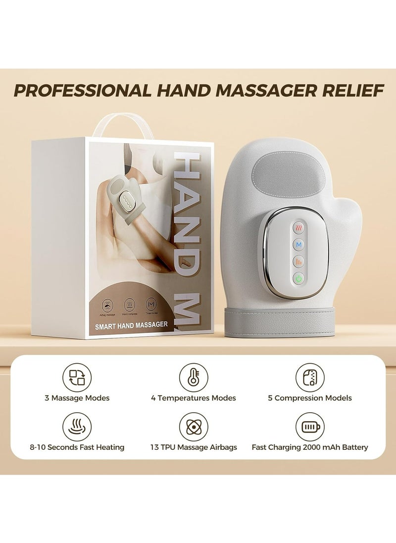 Smart Hand Massager - Cordless Electric Hand Gloves -  with Heat Compression Relief, 3 Massage 4 Temperatures 5 Compression Models