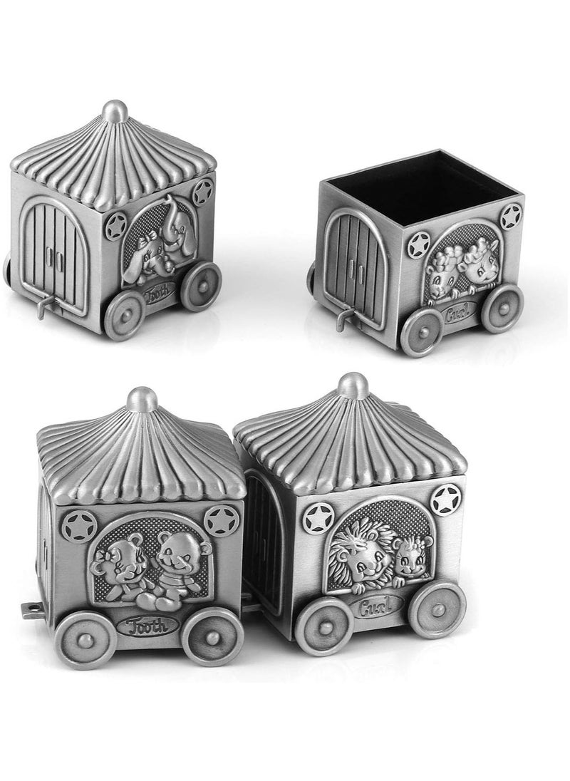 Silver Tooth Holder, My First Tooth and Curl Keepsake Box Set, Baby Teeth Fairy Containter Gift Boxes for Child Kids