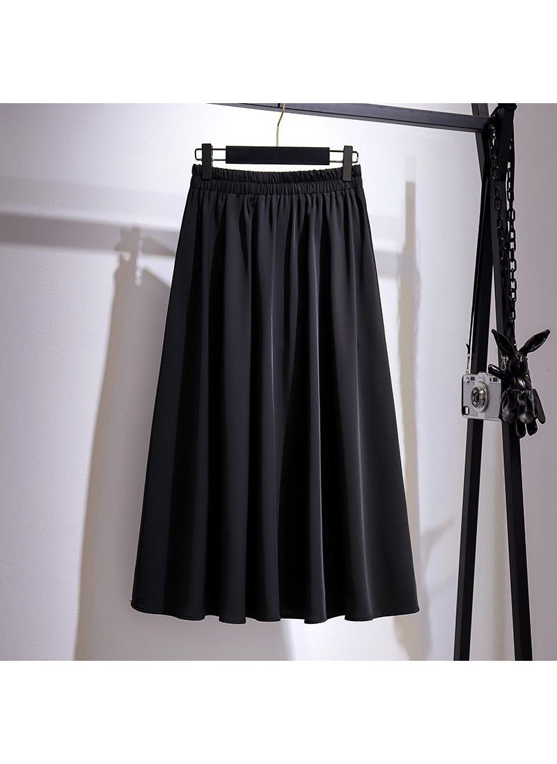 Plus Size Pleated A-Line Midi Skirt Autumn 2024 Black (delivered within 48 hours)