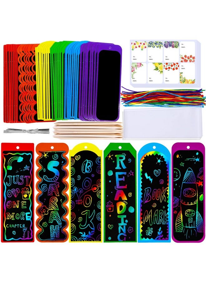 48 Sets 6 Styles Magic Color Scratch Bookmarks Craft Kits Rainbow Scratch Paper Art Sets For Kids Students Party Favors Diy Bookmarks Bulk With Scratching Tools Ribbons For Classroom Activities