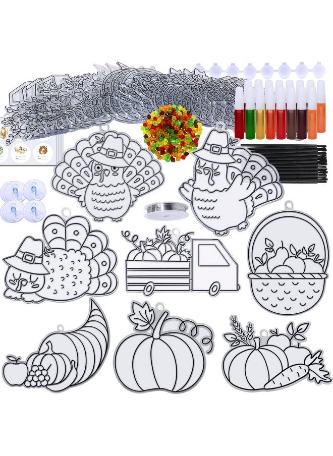 24 Sets Thanksgiving Suncatchers Ornaments Decorations Diy Window Paint Art Suncatchers Craft Kits Turkey Pumpkin Sun Catchers For Kids Classroom Activity Autumn Harvest Party Art Project