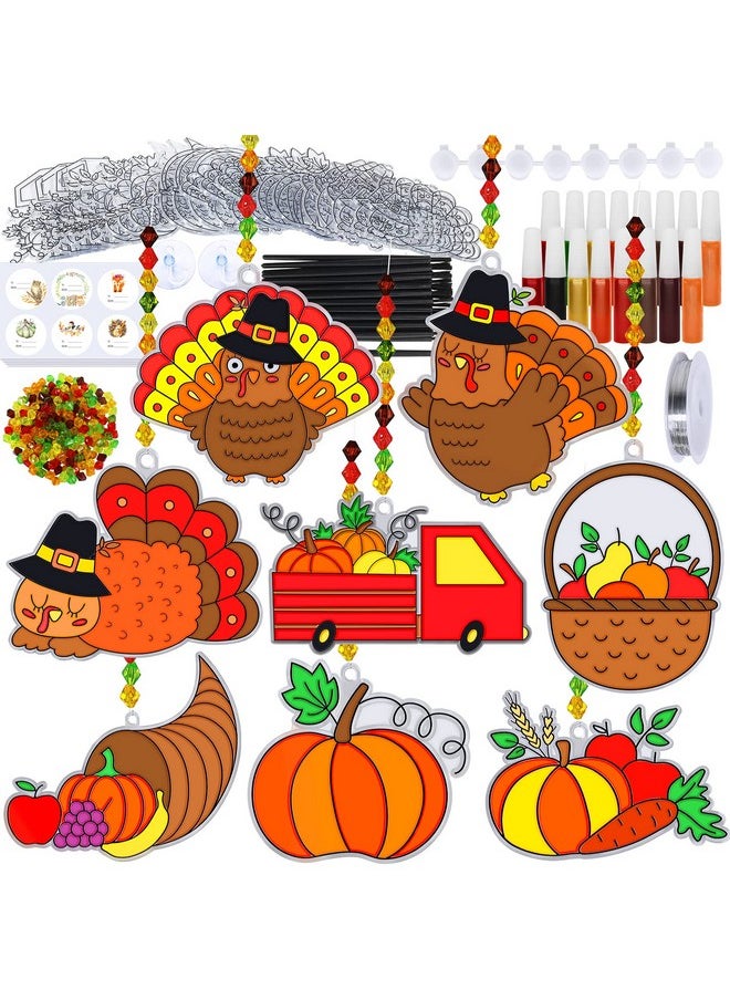 24 Sets Thanksgiving Suncatchers Ornaments Decorations Diy Window Paint Art Suncatchers Craft Kits Turkey Pumpkin Sun Catchers For Kids Classroom Activity Autumn Harvest Party Art Project