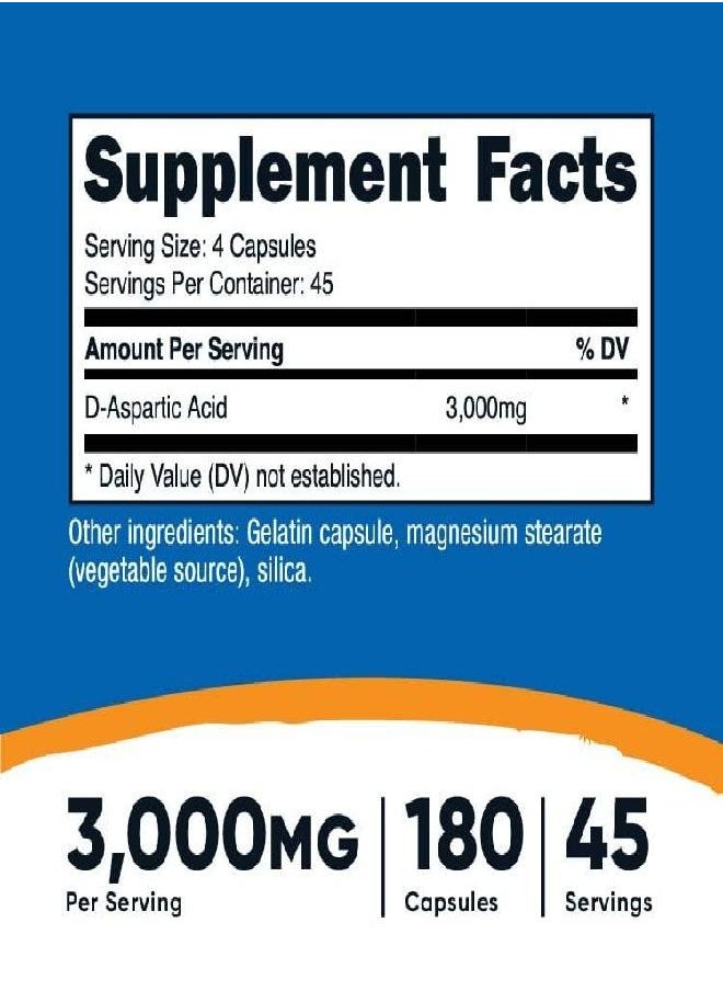 Nutricost D-Aspartic Acid (DAA) Capsules 3000mg Per Serving (180 Capsules) - Non-GMO