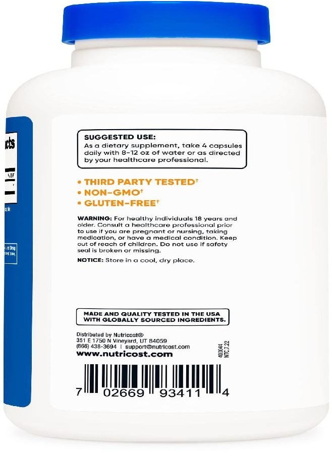 Nutricost D-Aspartic Acid (DAA) Capsules 3000mg Per Serving (180 Capsules) - Non-GMO