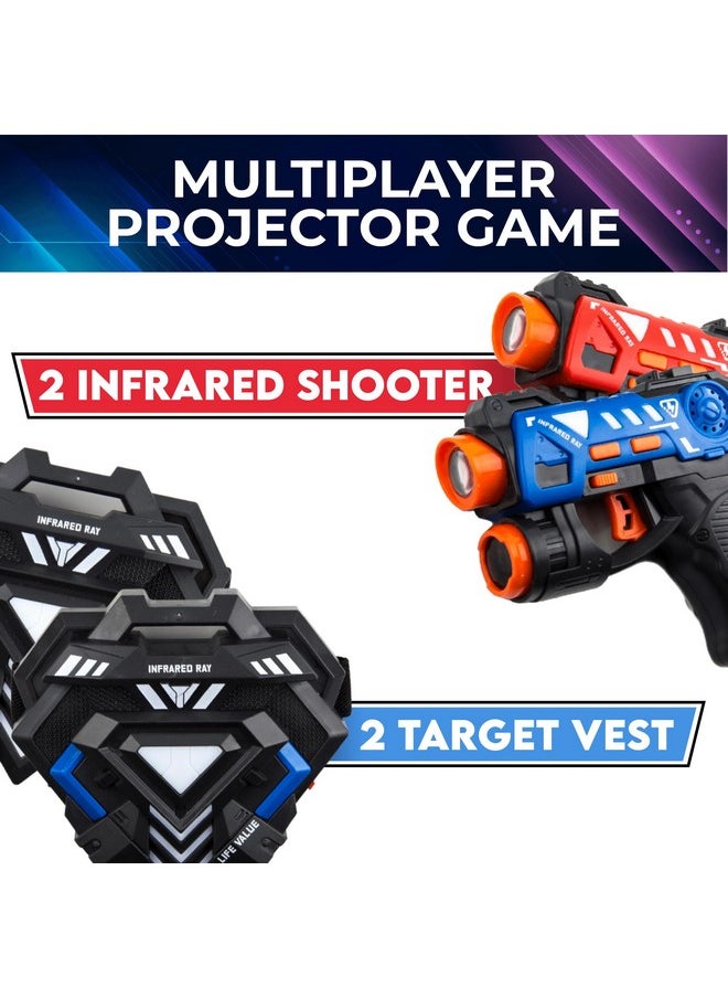 Infrared Tag With 2 Toy Shooters And Vest Set. A Shooting Battle Family Group Activity For Indoor Or Outdoor Use. Kids Ages 3 And Above