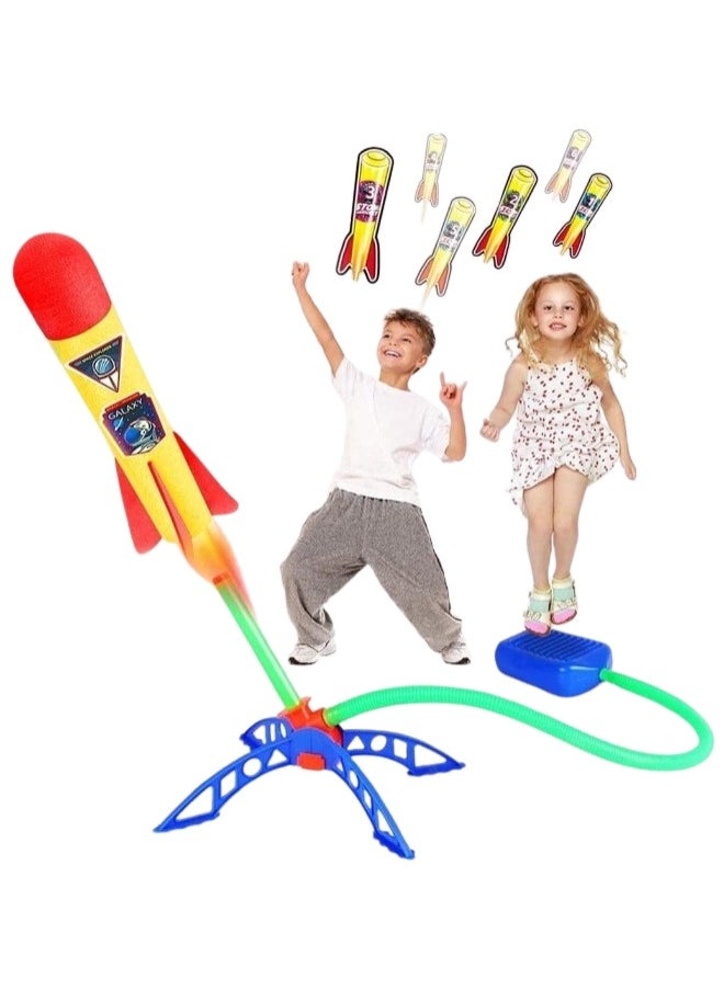 Toy Rocket Launcher for Kids with Sturdy Rocket Launchers, 6 Colorful Foam Rockets, Adjustable Stand with Stomp Launch Pad Fun Outdoor Toys for Boys and Girls