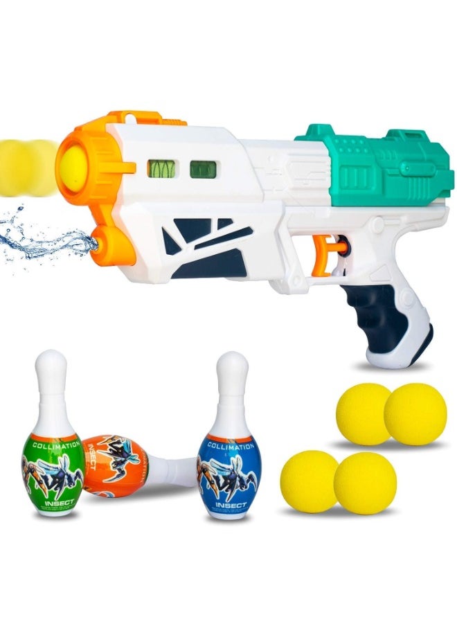 3-in-1 Bowling & Water Shooting Elite Toy Set | Soft Foam Balls, Bowling Pins & Magic Blaster Water Spray Gun for Kids Ages 3+