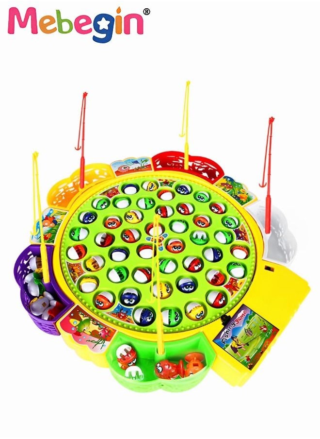 Fishing Game Toy Set With Rotating Board With Music On/off Switch For Quiet Play Includes 45 Fish And 5 Fishing Poles