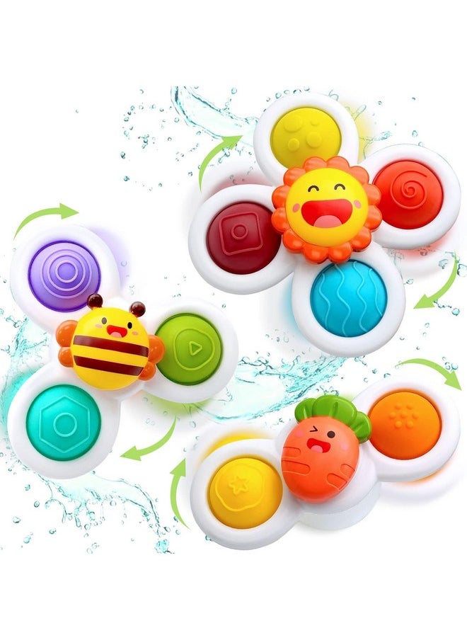 ® Baby Bath Toys For Kids - 3 Pcs Flower Suction Cup Bath Toy For Baby Boys Girls, Waterproof Suction Cup Rotating Top Rotating Learning Toy Sticks To Smooth Surface (Flower Design)