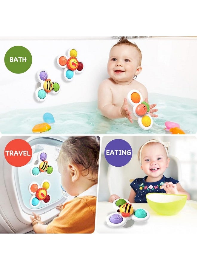 ® Baby Bath Toys For Kids - 3 Pcs Flower Suction Cup Bath Toy For Baby Boys Girls, Waterproof Suction Cup Rotating Top Rotating Learning Toy Sticks To Smooth Surface (Flower Design)