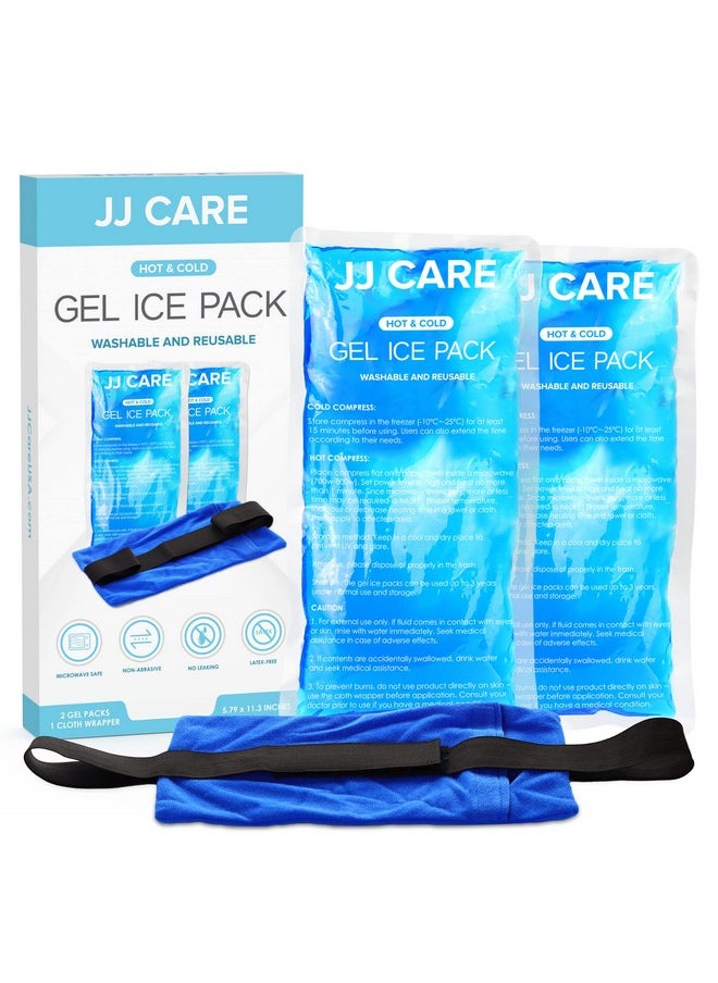 Gel Ice Packs Reusable - Pack Of 2 Soft Ice Pack For Injuries With Wrap - Hot & Cold Pack Compress For Pain Relief, Rehabilitation, Flexible Therapy, For Knee, Back, Neck, Wrist, & Ankle