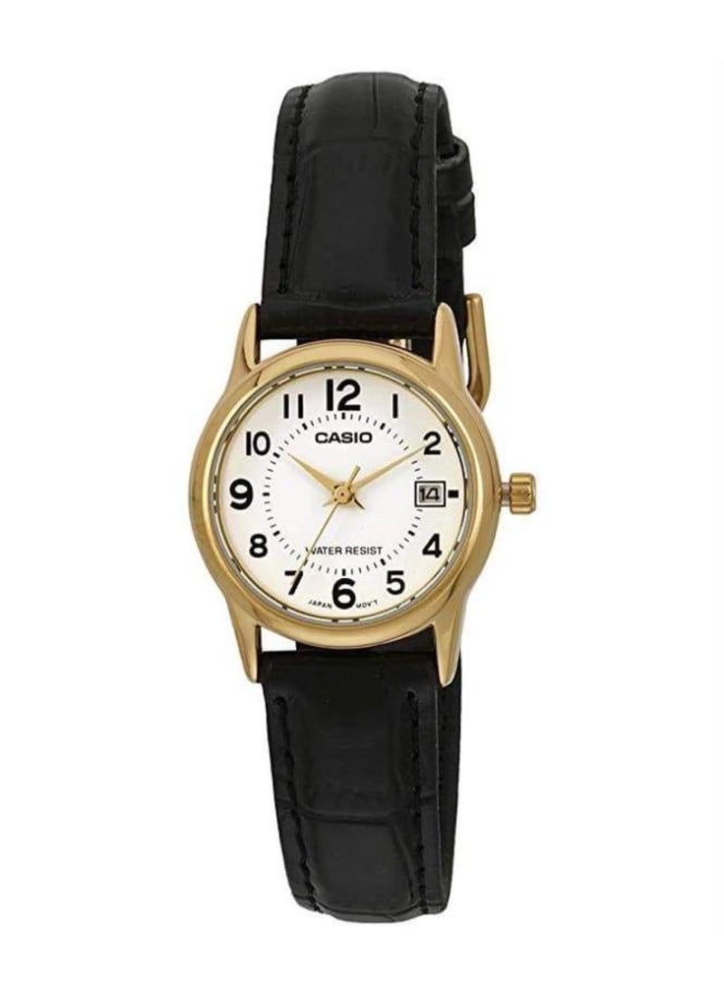 Women's Leather Analog Wrist Watch LTP-V002GL-7BUDF - 25 mm - Black