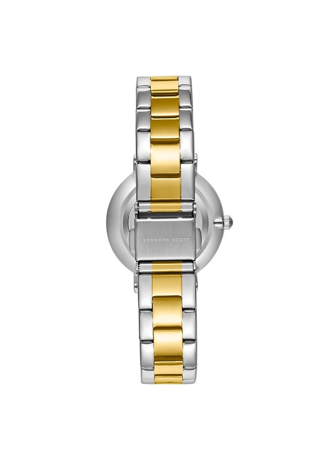 Kenneth Scott K23536-TBTW Women Analog Display Watch & Stainless Steel Strap Silver+Gold