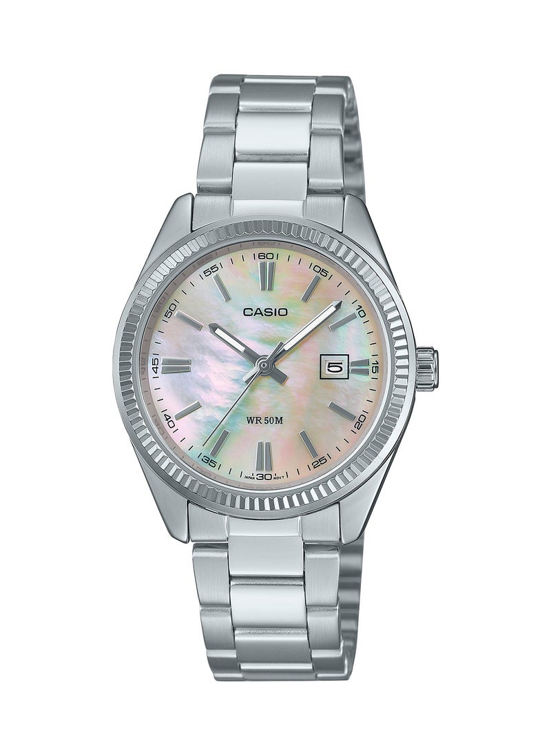 Quartz Analog Mother of Pearl Dial Stainless Steel Couple Watch MTP/LTP-1302DS-7A/4A