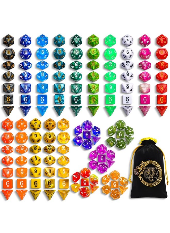 Dnd Dice Sets - 20 X 7 Polyhedral Dice (140Pcs) With A Large Drawstring Bag Great For Dungeons And Dragons, Role Playing Table Game.