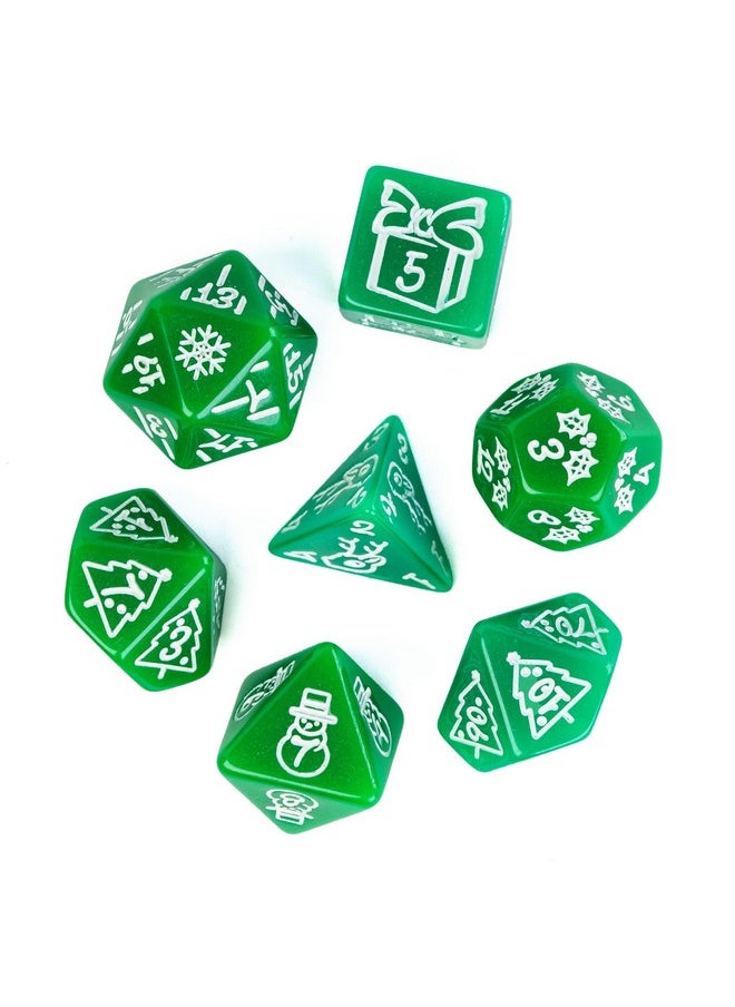 Christmas Dice 7-Die Polyhedral Dnd Dice With Christmas Tree And Snowman Pattern Adapted For Dungeons And Dragons Mtg Tabletop Game D&D (Green)