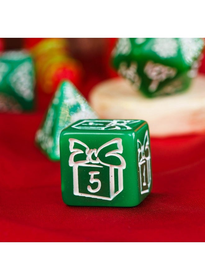 Christmas Dice 7-Die Polyhedral Dnd Dice With Christmas Tree And Snowman Pattern Adapted For Dungeons And Dragons Mtg Tabletop Game D&D (Green)