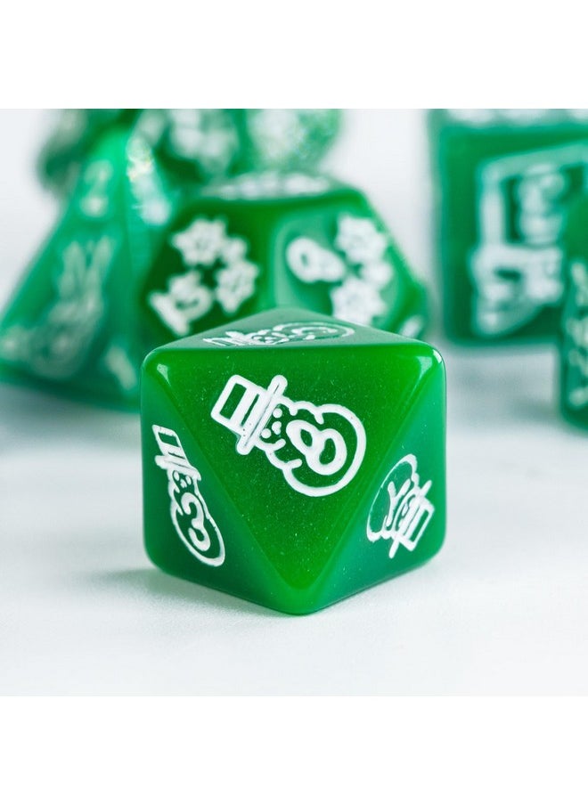 Christmas Dice 7-Die Polyhedral Dnd Dice With Christmas Tree And Snowman Pattern Adapted For Dungeons And Dragons Mtg Tabletop Game D&D (Green)