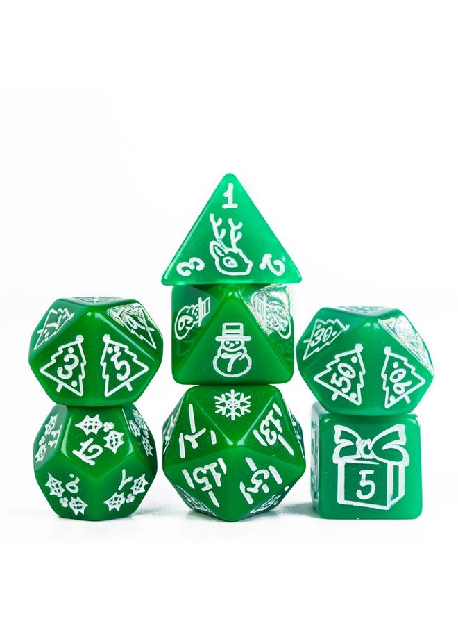 Christmas Dice 7-Die Polyhedral Dnd Dice With Christmas Tree And Snowman Pattern Adapted For Dungeons And Dragons Mtg Tabletop Game D&D (Green)