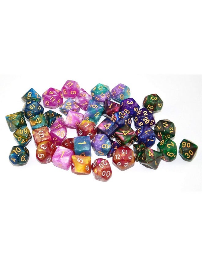6 X 7 Sets (42 Pcs) Glitter Polyhedral Dice Sets With Pouches For Dnd Rpg Mtg Dungeon And Dragons Table Board Roll Playing Games D4 D8 D10 D12 D20 (6 Sets)