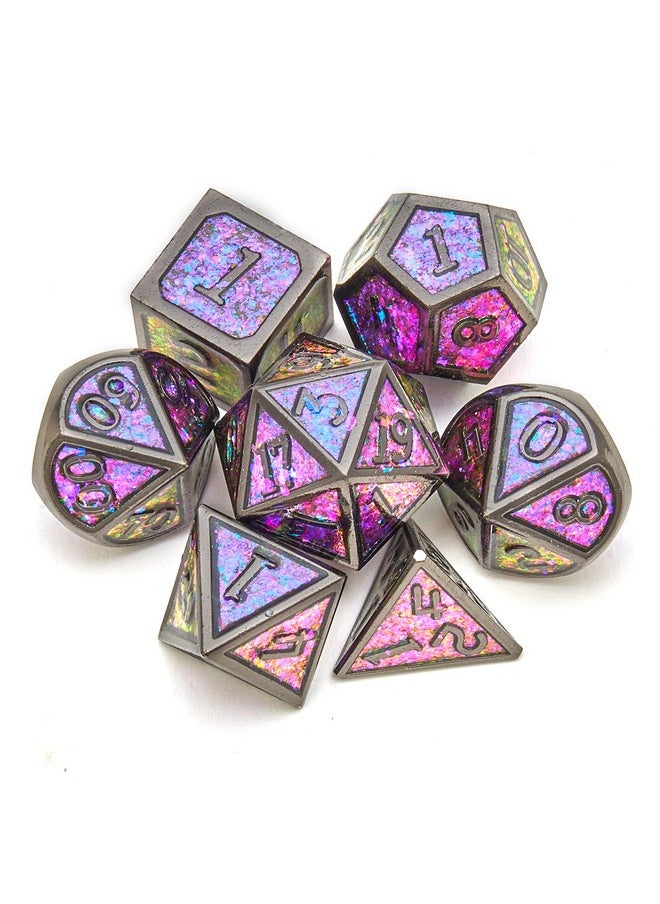 Metal Dice Set D&D, 7Piece Polyhedron Dnd D20 D12 D10 D8 D6 D4 Dice Set, Suitable For Dungeons And Dragons Rpg Game Dnd Dice Set (Purple+Black)