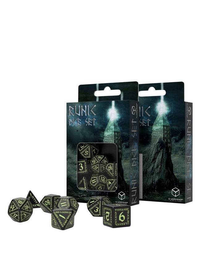 Qworkshop Runic Glow-In-The-Dark Polyhedral Rpg Dice Set