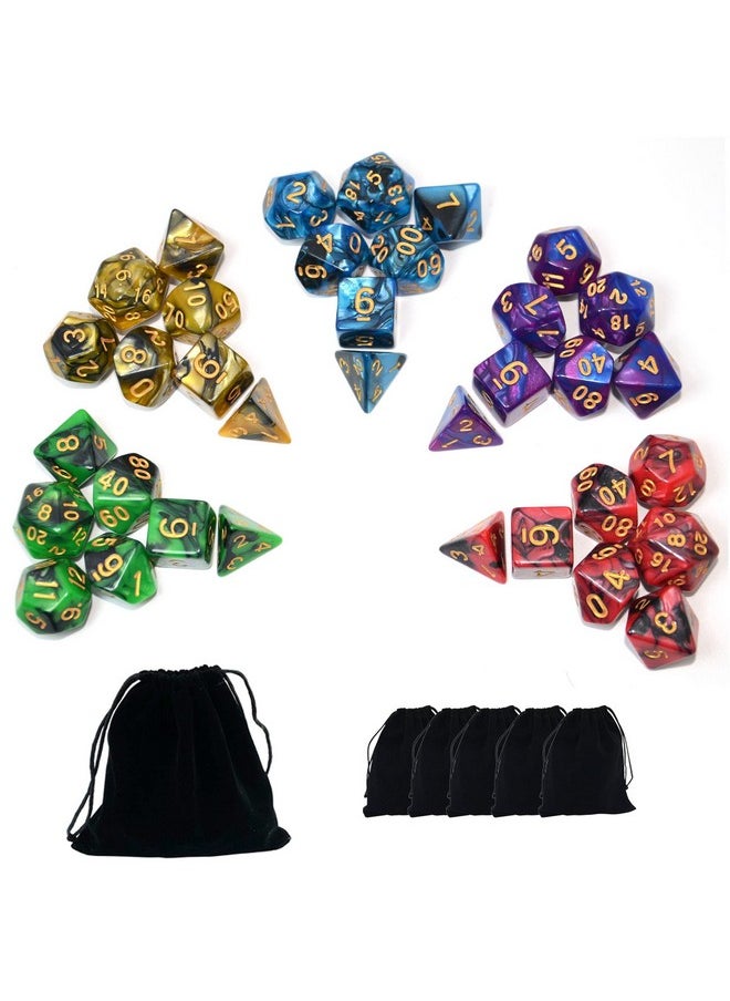 5 X 7-Die Double-Colors Polyhedral Dice Sets With Pouches For D&D Dnd Rpg Mtg Dungeon And Dragons Table Board Roll Playing Games D4 D6 D8 D10 D% D12 D20