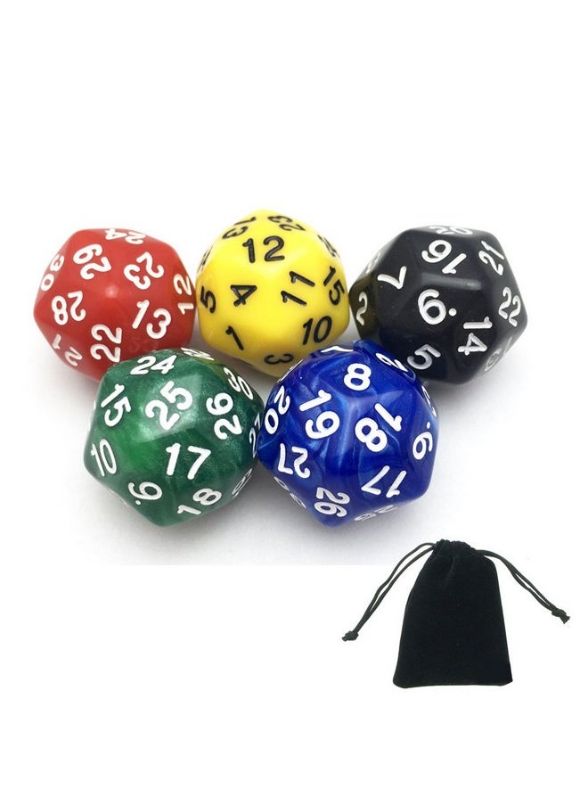 5-Pack Of Random Color D30 Polyhedral Dice For Dnd Rpg Mtg Table Games With Free Pouch