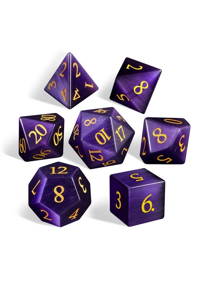 Cat Eye Gemstone Dnd Dice, D And D Dice Set For Dungeons And Dragons, Stone Dice D&D Accessories Rpg Dice Mtg Tabletop Games Dnd Gift(Purple)