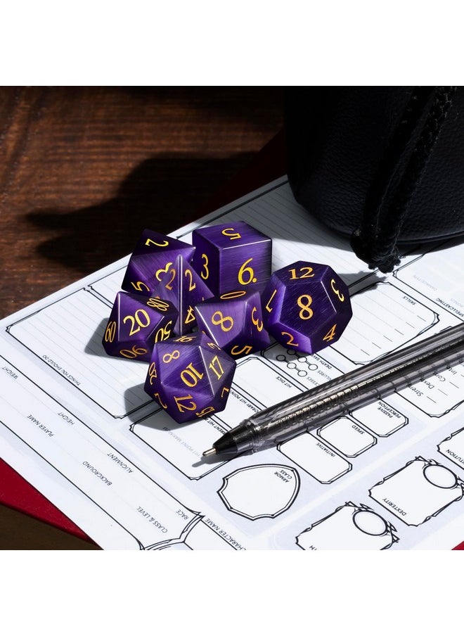 Cat Eye Gemstone Dnd Dice, D And D Dice Set For Dungeons And Dragons, Stone Dice D&D Accessories Rpg Dice Mtg Tabletop Games Dnd Gift(Purple)