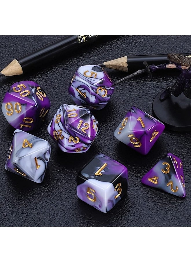 Dnd Polyhedral Dice Set For Dungeons And Dragons Rpg Mtg Role Playing Table Games-With 1 Dice Pouch (Purple+Black+White)