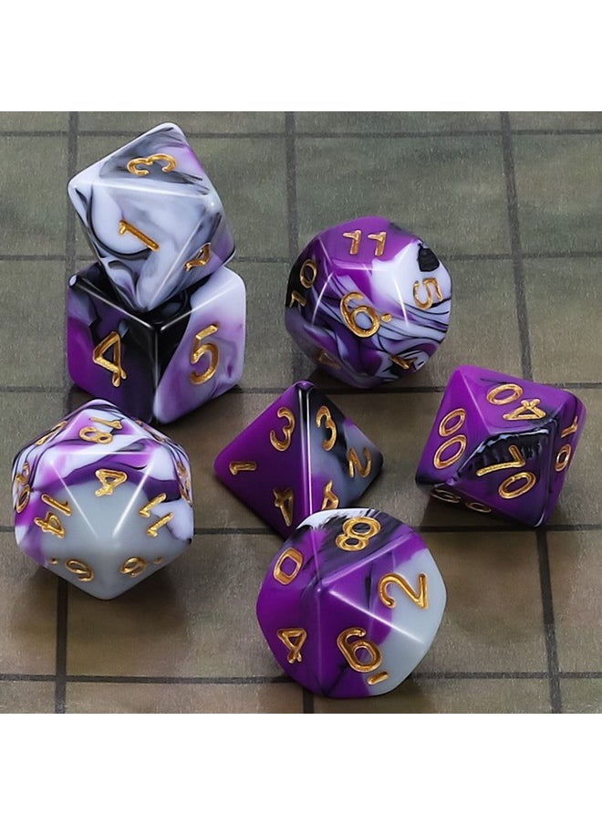 Dnd Polyhedral Dice Set For Dungeons And Dragons Rpg Mtg Role Playing Table Games-With 1 Dice Pouch (Purple+Black+White)