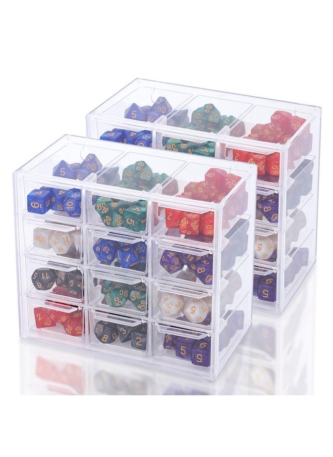 12 Slots Storage Case For Dice Dice, Display Case With 4 Drawer-Type Layers Holding Up To 150 Dices, Dice Case For Dnd Dice Great For Dice Collectors Or Rpg D&D Games (2 Pack)