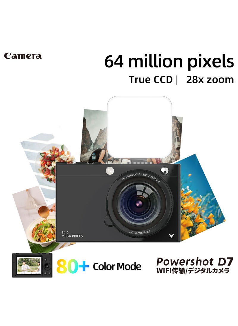 High Definition Display D7 CCD Digital Camera Beauty Selfie Vintage 64MP WiFi Photography Student Compact Camera