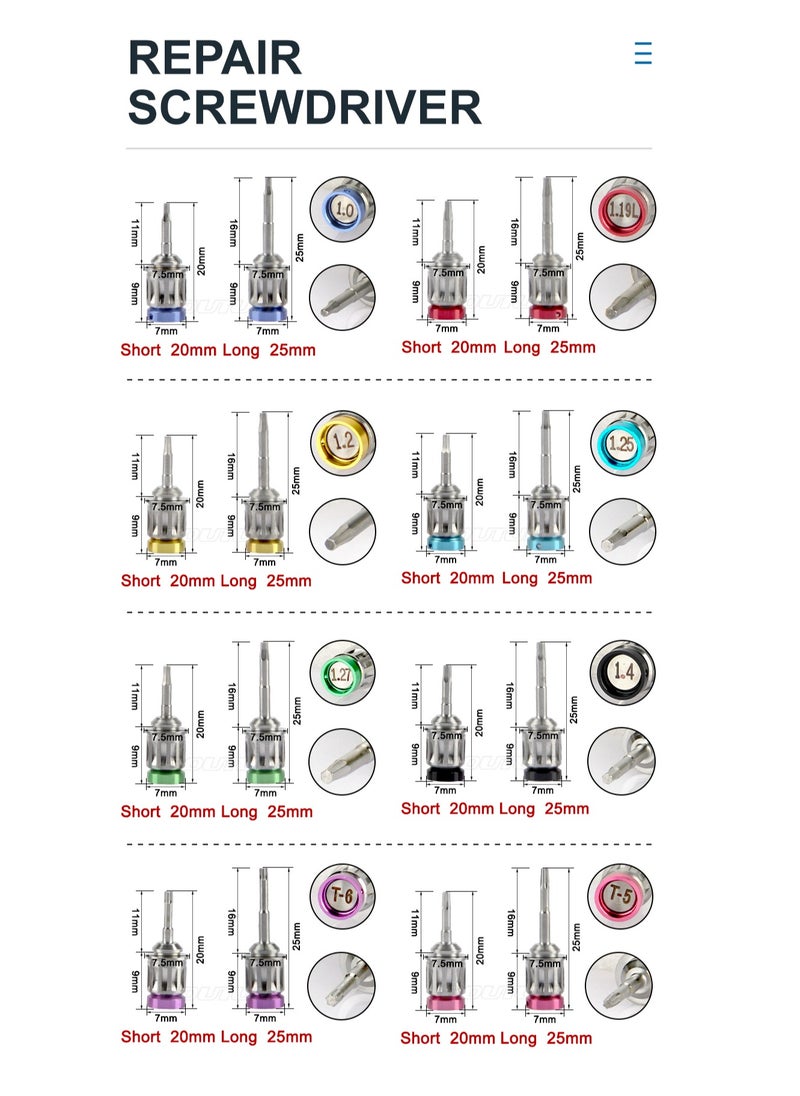 Dental Implant ScrewDriver, Colorful Torque Wrench Ratchet 10-70NCM, with 16pcs ScrewDriver Universal Restoration Repair Tools Kit