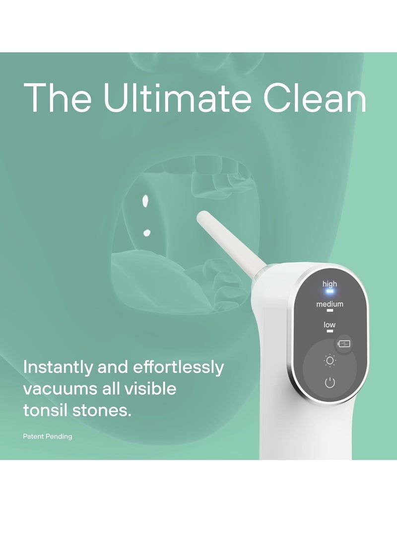 Electronic Vacuum Tonsil Stone Remover with LED Guidance Light - Hassle-Free Instant Suction - Tonsil Stone Removal Kit - Patent Pending (White)