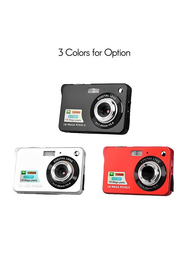 Digital Camera Mini Pocket Camera 18MP 2.7 Inch LCD Screen 8x Zoom Smile Capture Anti-Shake with Battery