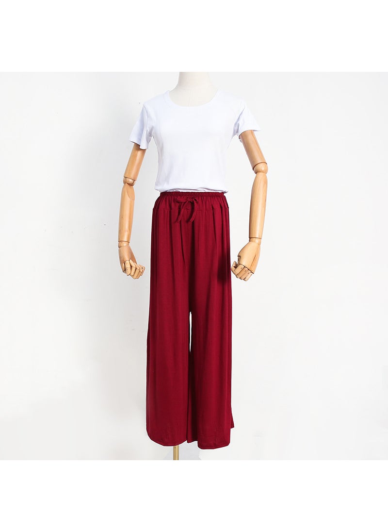 1 x 5 pcs Japanese Plus-Size Casual Loose High-Waist Pants Wine red