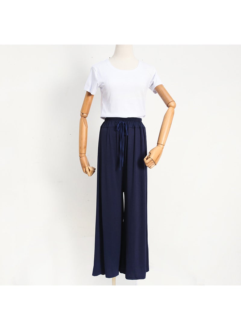 1 x 5 pcs Japanese Plus-Size Casual Loose High-Waist Pants Navy blue