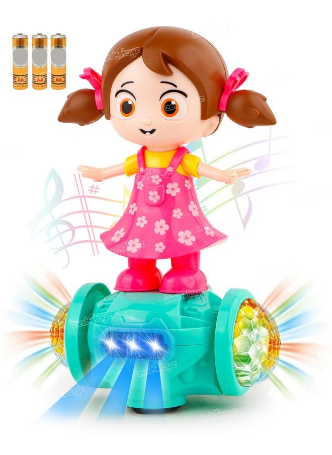 Musical Dancing Girl Toys For Kids 360 Degree Rotating With 5D Light & Music Sound Toy Bump And Go Activity Play Toy For Babies 1 Years+ (Pack Of 1)