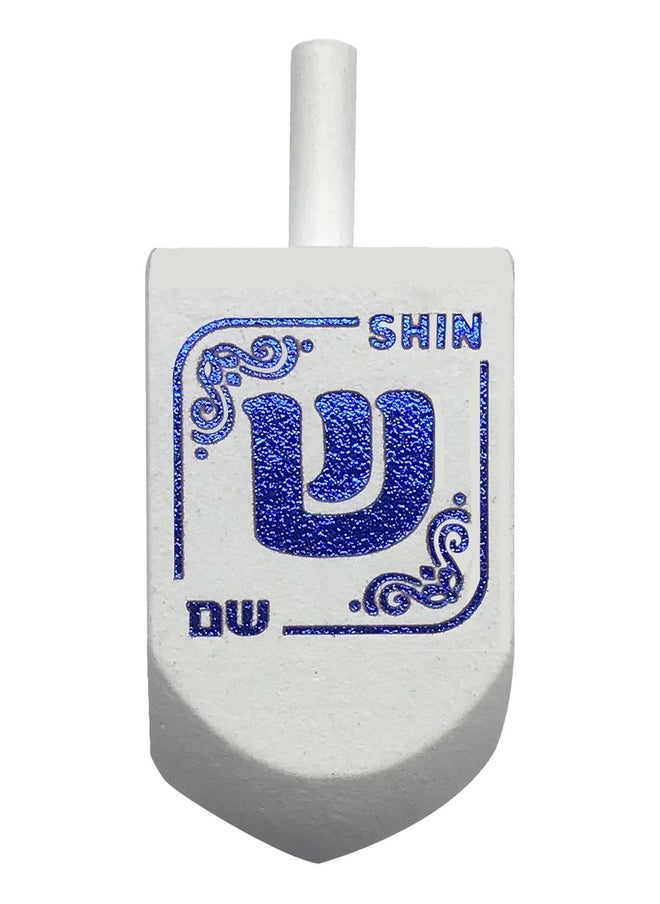 Hanukkah Dreidels - Blue And White Wooden Dreidel - 4 Pack Medium - Hand Painted - Game Instructions Included