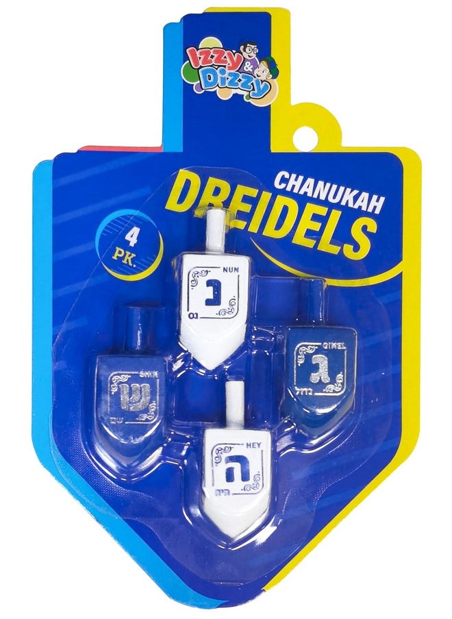 Hanukkah Dreidels - Blue And White Wooden Dreidel - 4 Pack Medium - Hand Painted - Game Instructions Included