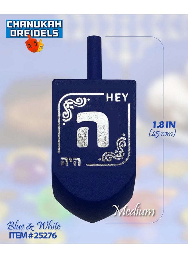 Hanukkah Dreidels - Blue And White Wooden Dreidel - 4 Pack Medium - Hand Painted - Game Instructions Included