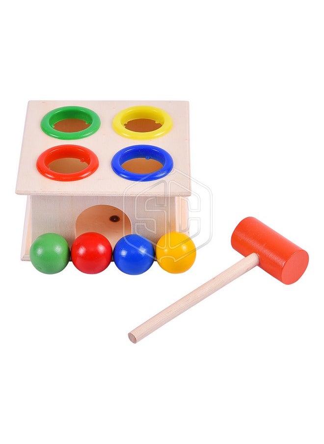 Wooden Hammer Ball Knock Pounding Bench With Box Case Fine Motor And Dexterity Skills Early Educational Toy Set For Kids 2+ Years (Hammer Ball)-Multicolor