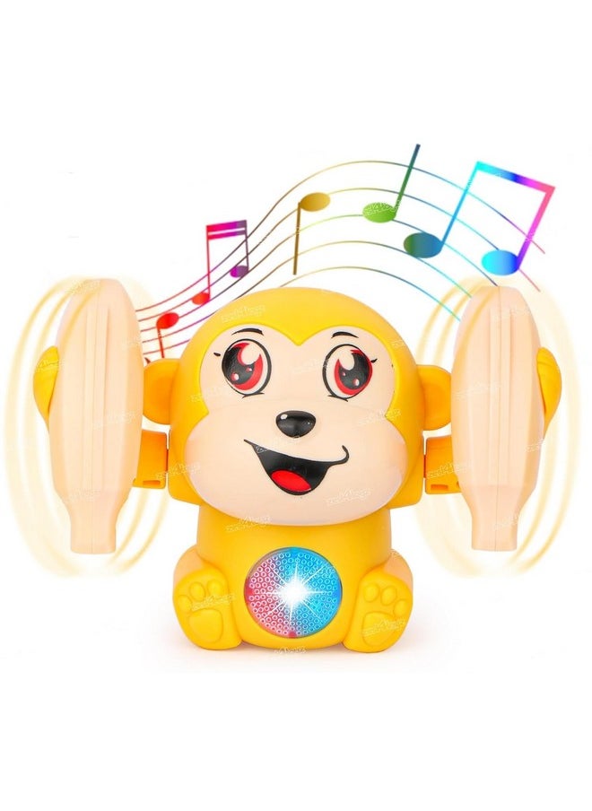 Dancing Monkey Musical Toy For Kids Baby Spinning Rolling Doll Tumble Toy With Voice Control Sensor Light And Music Rotating Arm Sound Toy - Made In India (Random Color Dispatch)