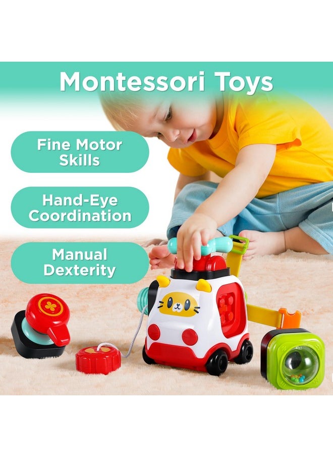 Baby Busy Activity Cube, Montessori Sensory Toy Toddler 1-3, Infant Carseat Plane Travel Toy, Push Go Car, Educational Learning Stocking Stuffer 6 9 12 18 Month 1 2 Year Old Boy Girl