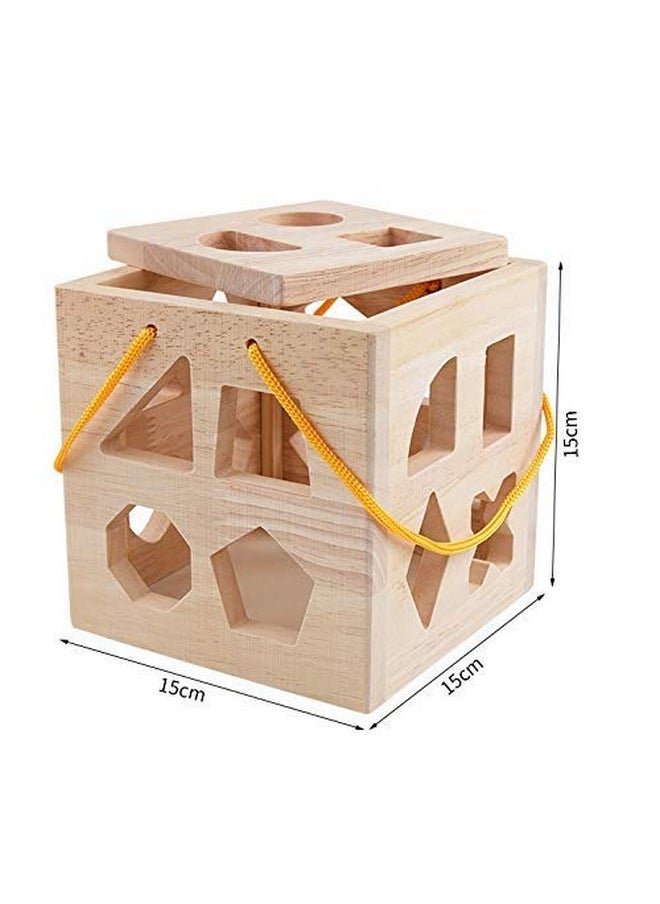 Shape Sorter Toys With 19 Shape Blocks,Shape Sorting Cube Toy Box Classic Wooden Toys For Toddlers Kids,Gift For Girls Boys 2-4(Natural Solid Wood)